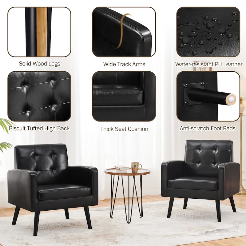 Yaheetech Modern Faux Leather Tufted Accent Chair with Solid Wood Legs - 28.5"×29"×33"