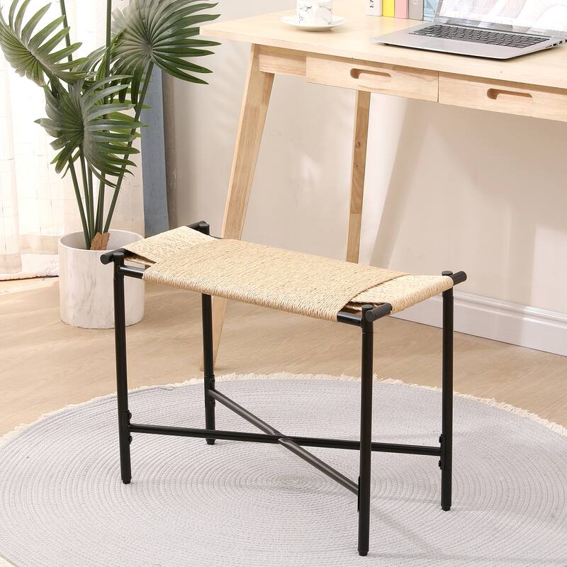 Natural Handwoven Paper Rope Vanity Stool & Entryway Ottoman - browm - N/A