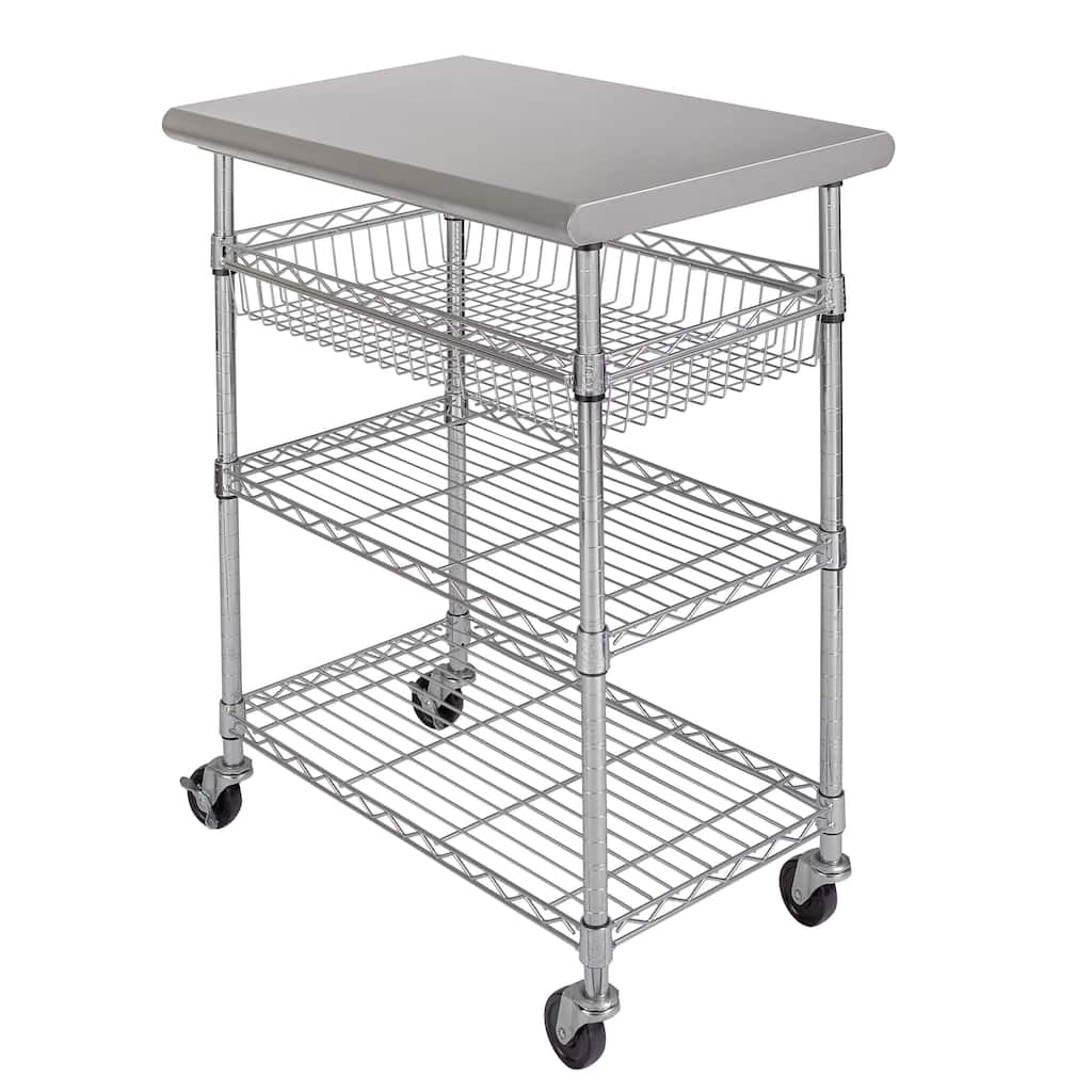 Seville Classics Stainless-Steel Utility Cart NSF, 30" W x 20" D x 36" H