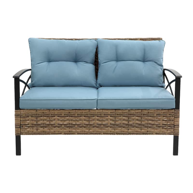 Outdoor Patio Furniture Set, 4 Piece Wicker Outdoor Conversation Set, Corner Sofa Set with Cushion and Side Table