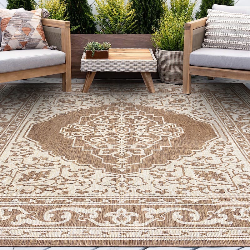 Exo Coastal Oriental Indoor/Outdoor Area Rug - 4' x 5'3'' - Brown/Cream