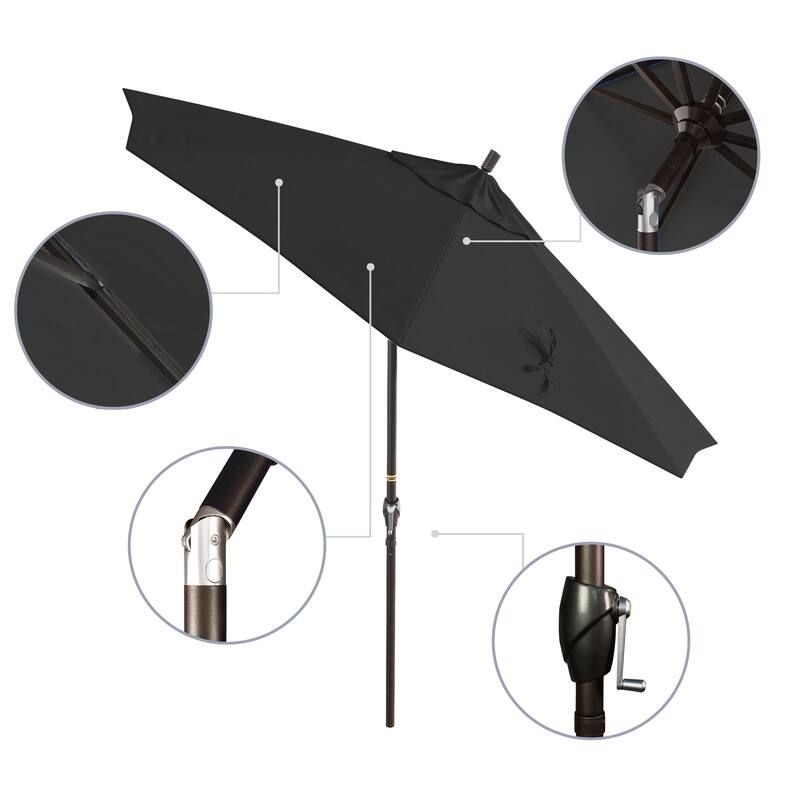 California Umbrella 9' Rd. Aluminum Patio Umbrella, Crank Lift with Push Button Tilt, Bronze Finish, Pacifica Fabric