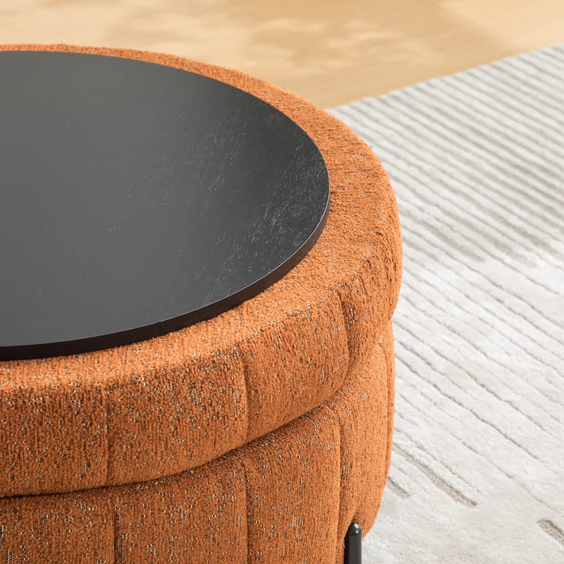 31.3"W Round Storage Ottoman, Footstool with Reversible Lid,Coffee Table,Metal Legs