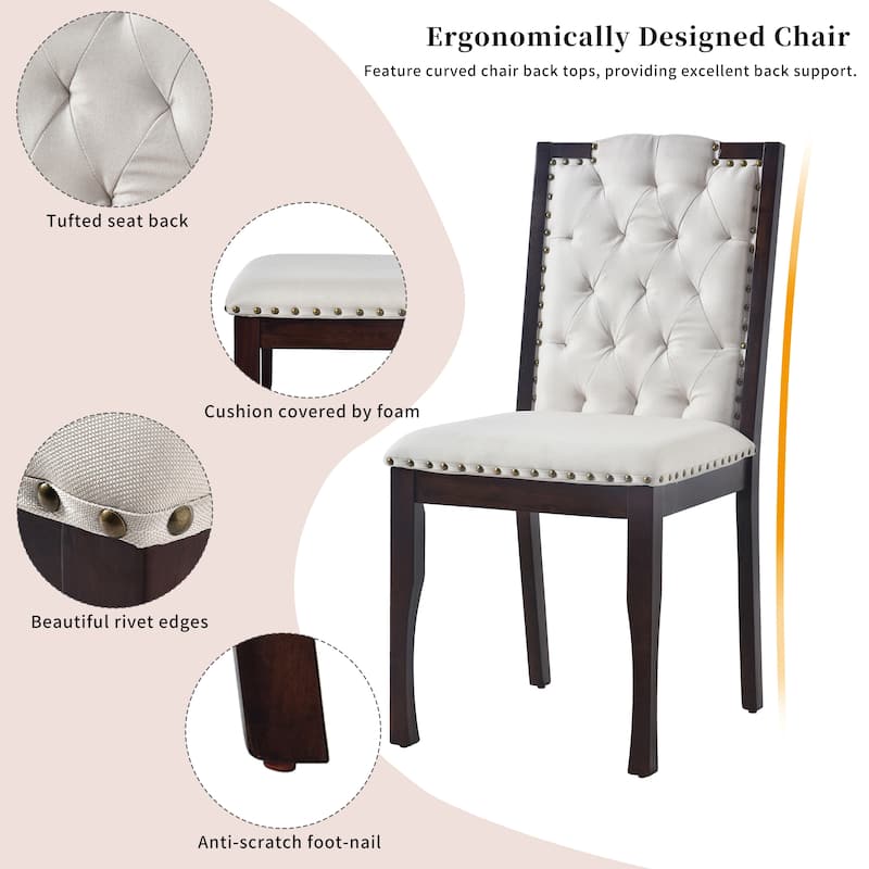 Roomfitters 6-Piece Kitchen Dining Table Set, 60 Inch Rectangular Table with 4 Tufted High-Back Chairs and Bench