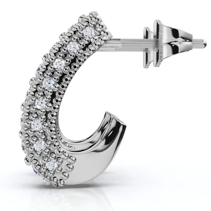 Bliss Diamond 1/2ct Vintage Pave Huggie Hoops Earrings White Gold