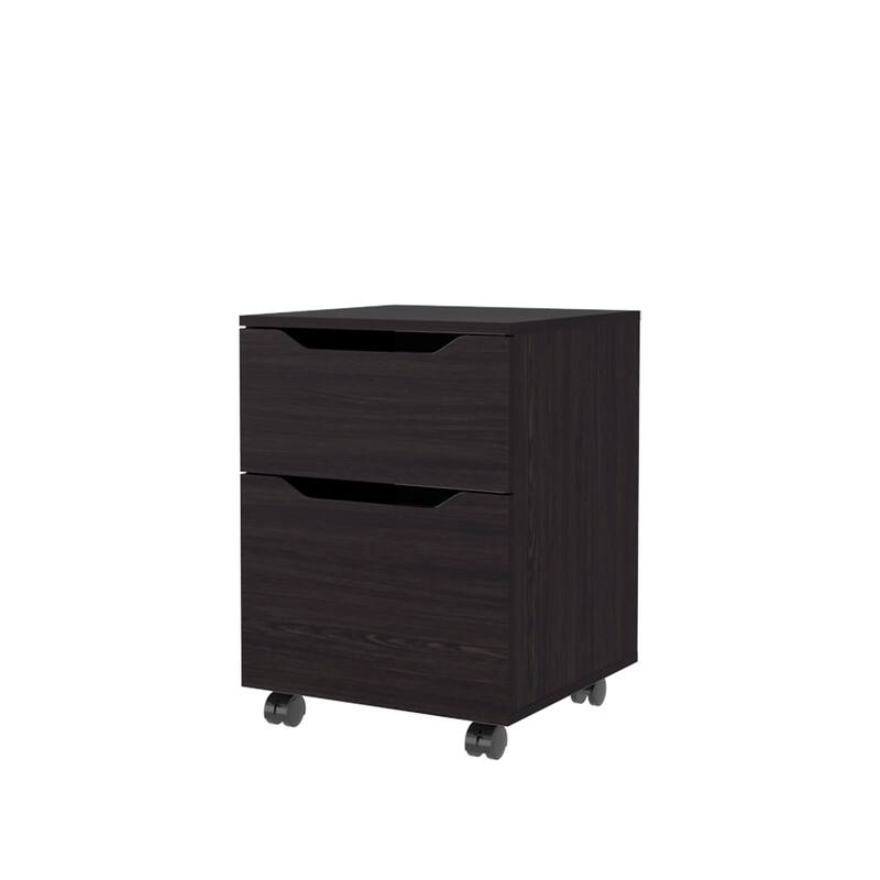 Compact Nightstand with 1 Door, 1 Drawer, and Caster Base in Rich Wengue Finish