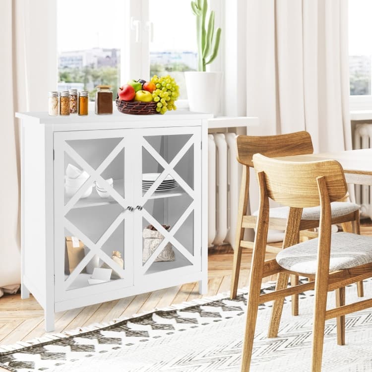 Buffet Cabinet with Tempered Glass Doors & Adjustable Shelves for Kitchen - 35.5" x 15.5" x 38" (L x W x H)
