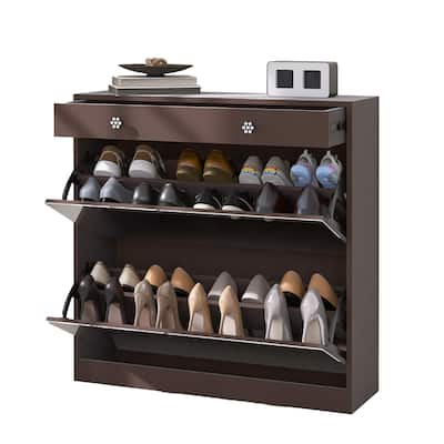 Mirror Shoe Cabinet with 2 Tier Drawers, Mirror Shoe Rack With 1 Drawer Storage, Mirror Shoe Organizer with 2 Layers In a Drawer