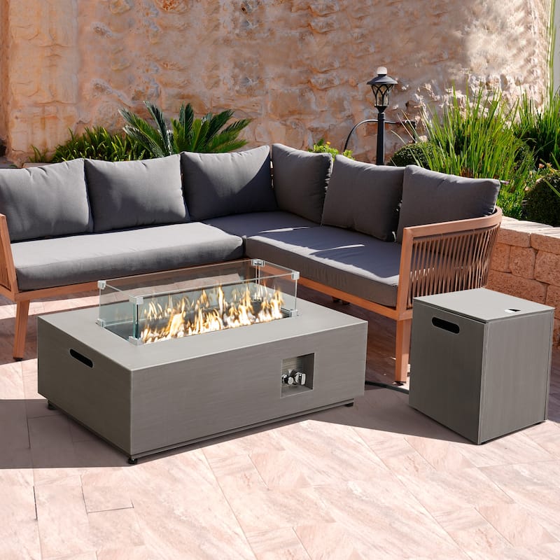 Werph 12"H Propane Fire Pit Table Set, 50,000 BTU, Wind Guard, Glass Stones, Smoke-Free