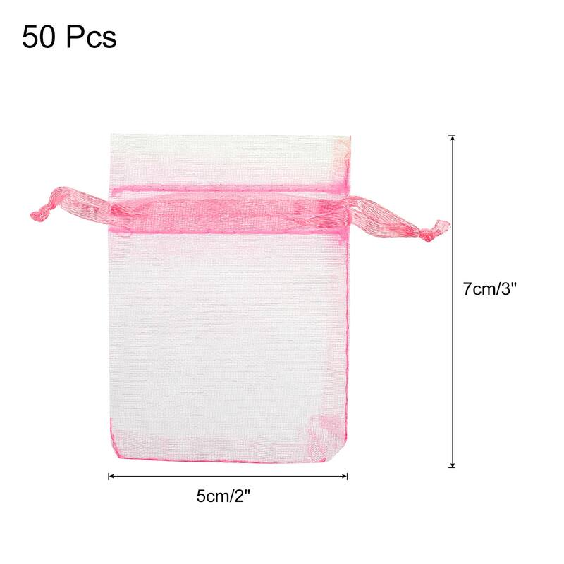 50pcs Organza Bags Drawstring Favor Pouches Sheer Mesh Bag for Wedding - Pink - 2 inch x 3 inch