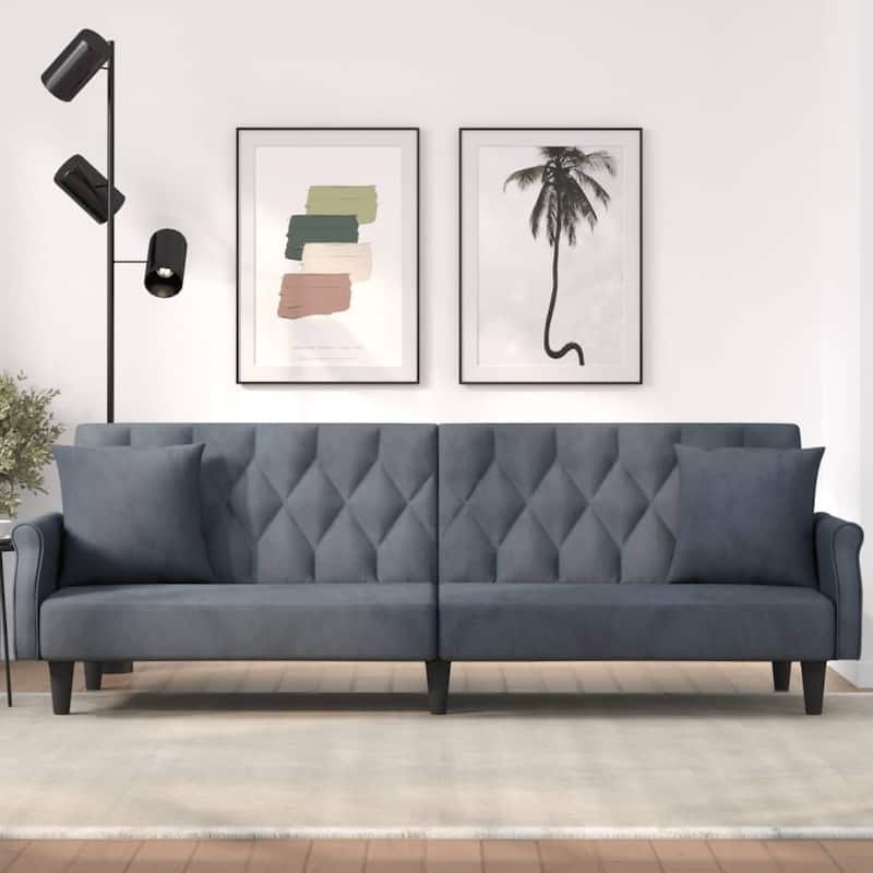 vidaXL Sleeper Sofa with Armrests Velvet Couch Sofa Bed Recliner Loveseat - 85" x 35" x 27.6" - Dark gray