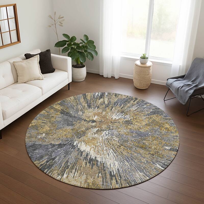 Machine Washable Indoor/ Outdoor Abstract Burst Chantille Rug