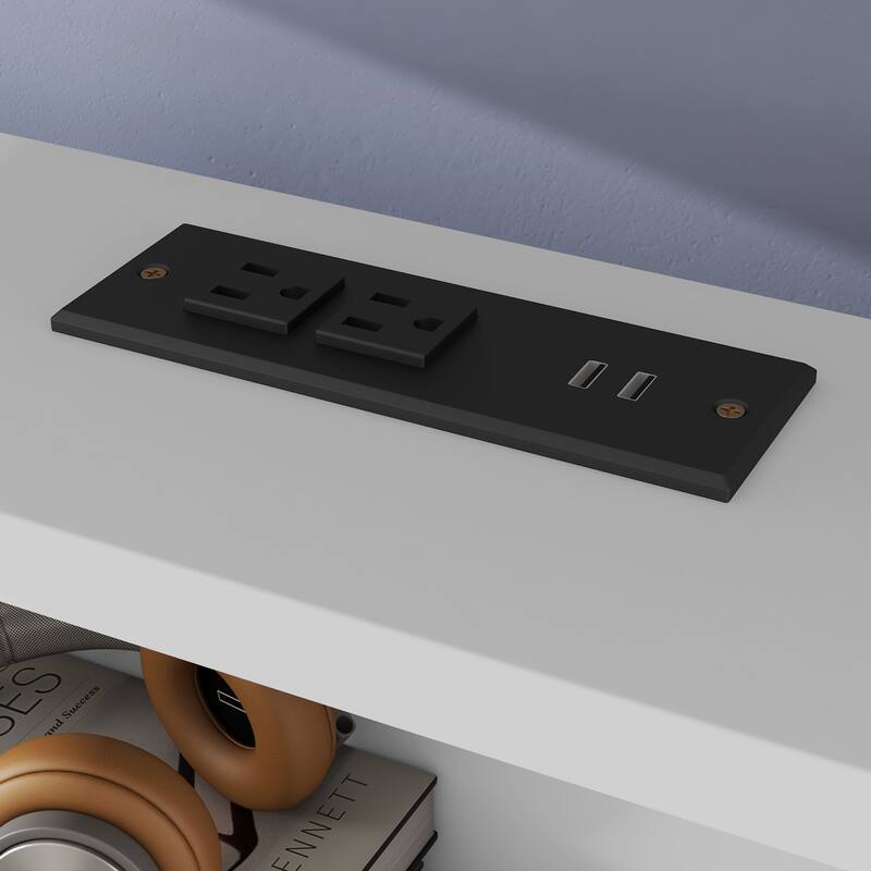 Queen Size Wood Bunk Bed with Built In Bookcase and Charging Station, Queen over Queen Low Bunk Bed Frame, No Box Spring Needed