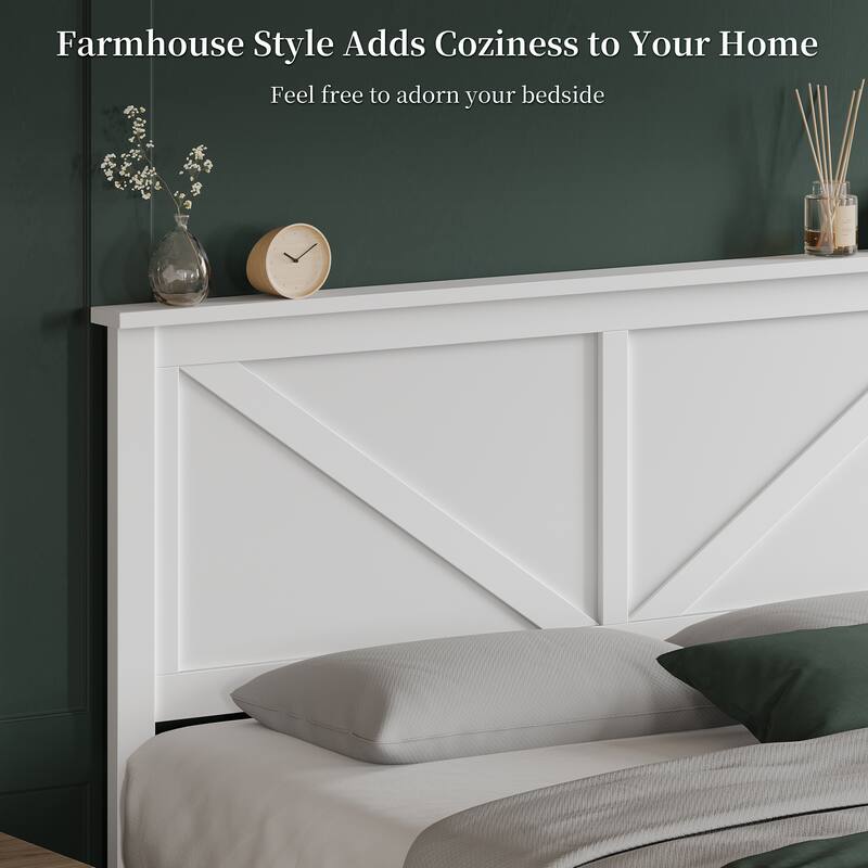 Yaheetech Farmhouse Wood Bed Platform with Headboard and Wood Slat Support, No Box Spring Needed