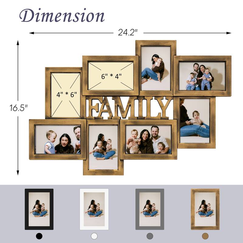 Holaura Family 8 Opening Family Picture Frames Collage Wall Decor for 4x6 Pictures Blacke