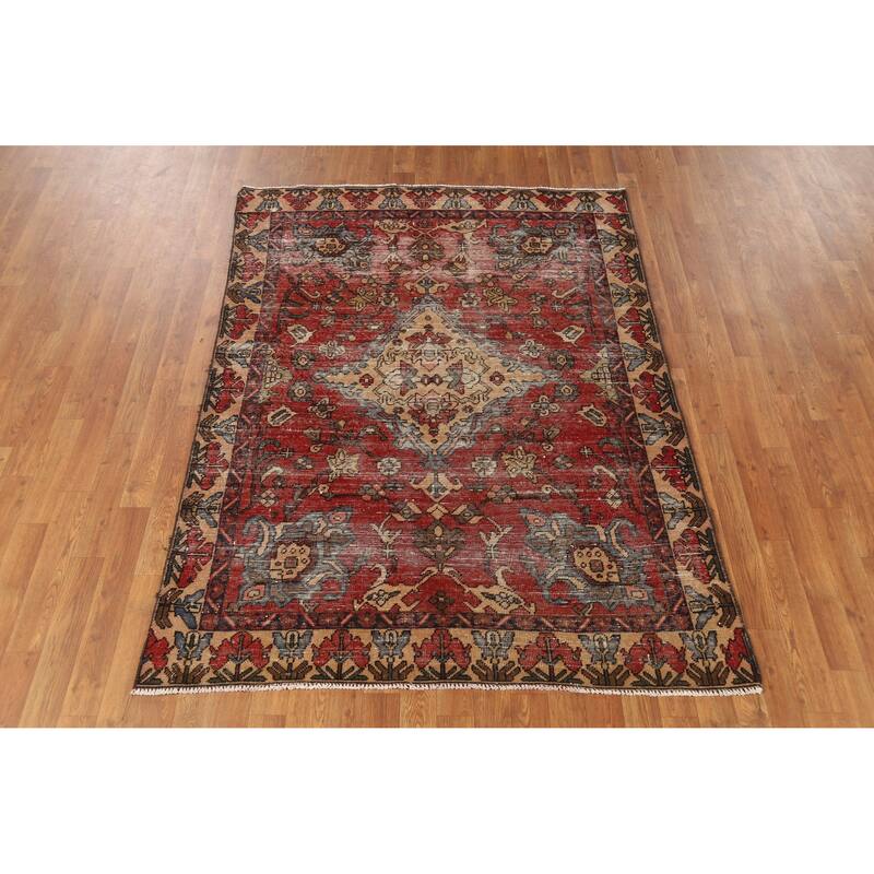 Hand Knotted Oriental 100% Wool Carpet Traditional Floral Oranges & Rust Bakhtiari Area Rug - 6' 2'' X 4' 7''