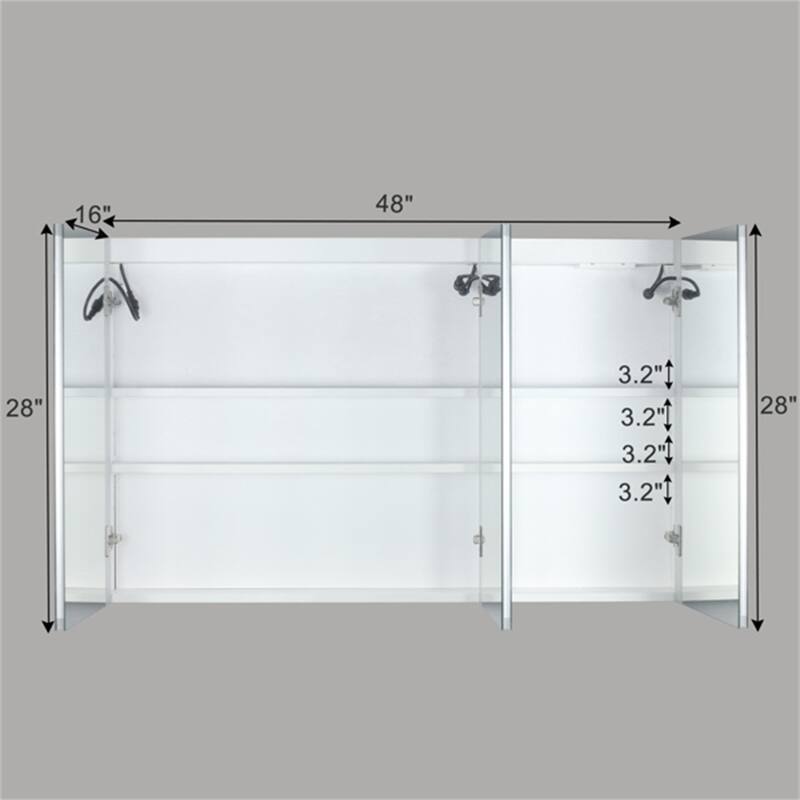 White 48*28in Led Light Three-Color Lighting Bathroom Wall Cabinet