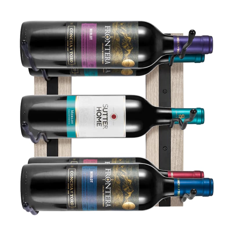 Sorbus Wall Mounted Wine Rack Wood Stemware Set Home Bar 12"L x 2.5"W - 8.25"D x 2.5"W x 12"L - Grey