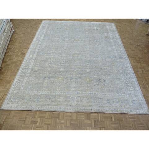Hand Knotted Gray Oushak with Wool & Silk Oriental Rug (12'1" x 15'3") - 12'1" x 15'3"