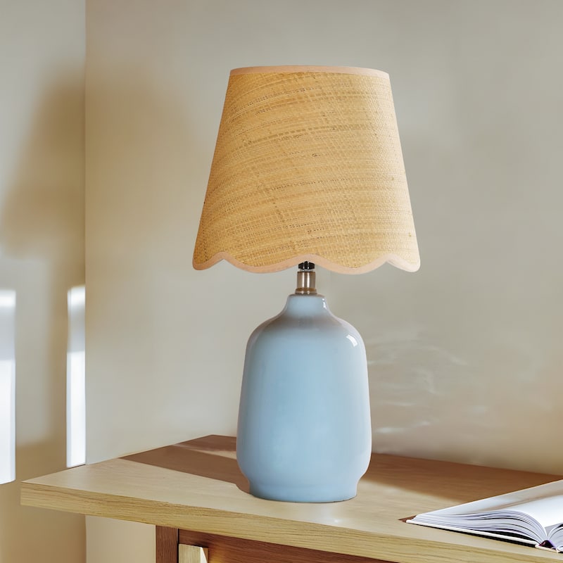 Rustic Ceramic Accent Table Lamp with Raffia Shade