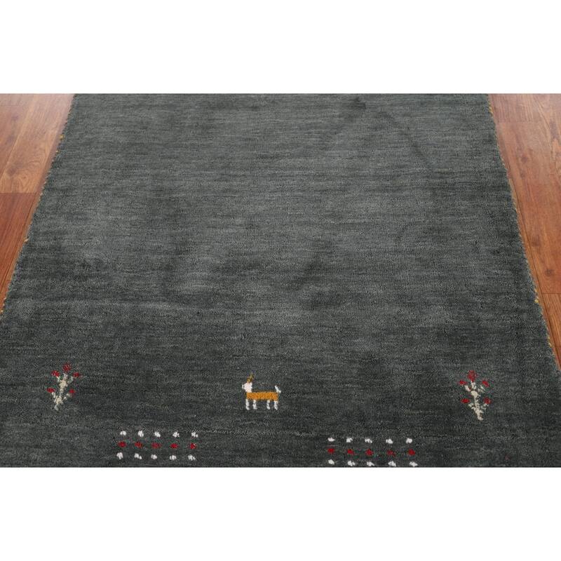 Dark Green Gabbeh Indian Accent Rug Handmade Tribal Wool Carpet - 2'11" x 4'10"