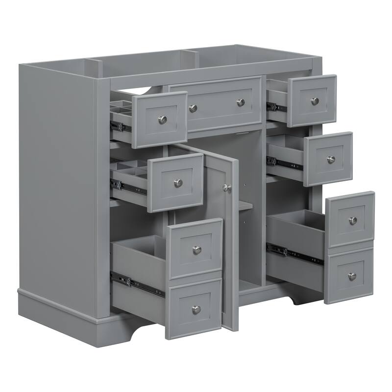 35.6" White Freestanding Bathroom Vanity with 6 Drawers, 1 Door, Adjustable Shelf, Modern Painted Finish