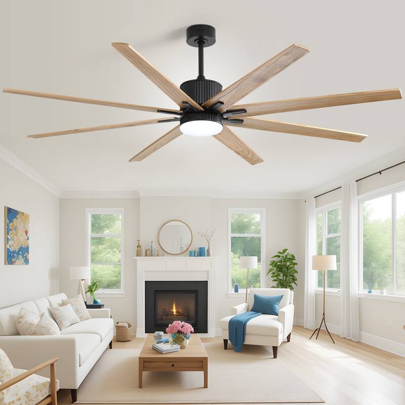 76 Inch Ceiling Fan with Light and Remote,8 Solid Wood Blades,Smart Control,Reversible Airflow - 76 inch
