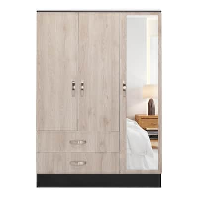 19.4" Modern Mirrored Armoire with Hanging Rod, Two Drawers and Two Interior Shelves