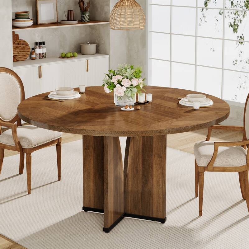 Wooden Large Dining Table, Round Kitchen Table for Dining/Living Room