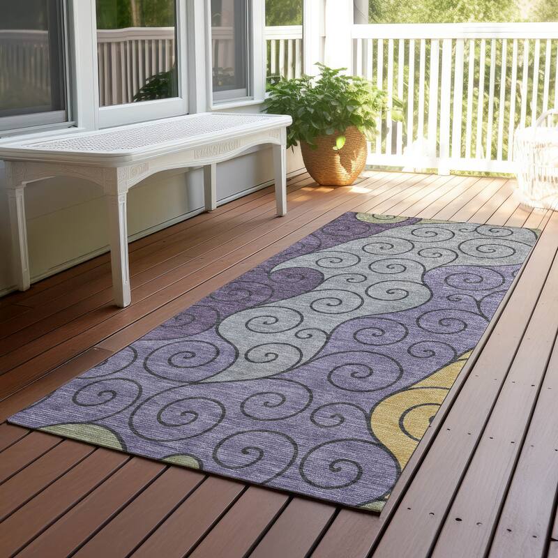 Machine Washable Indoor/ Outdoor Swirly Chantille Rug - Plum - 2'3" x 7'6"