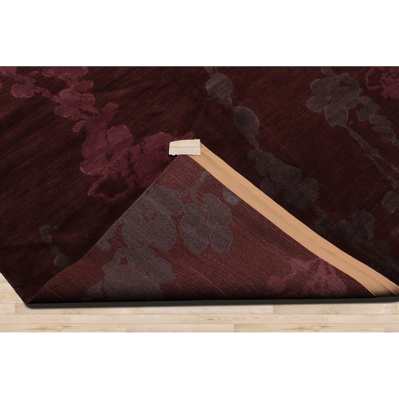 Hand Knotted Chocolate Tibetan Wool & Silk Transitional Area Rug - 9' 1'' x 12' 3''
