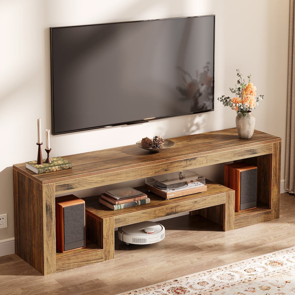63 Inch Wood TV Stand for TVs up to 75 Inches, Farmhouse Entertainment Center with Storage Shelf for Living Room