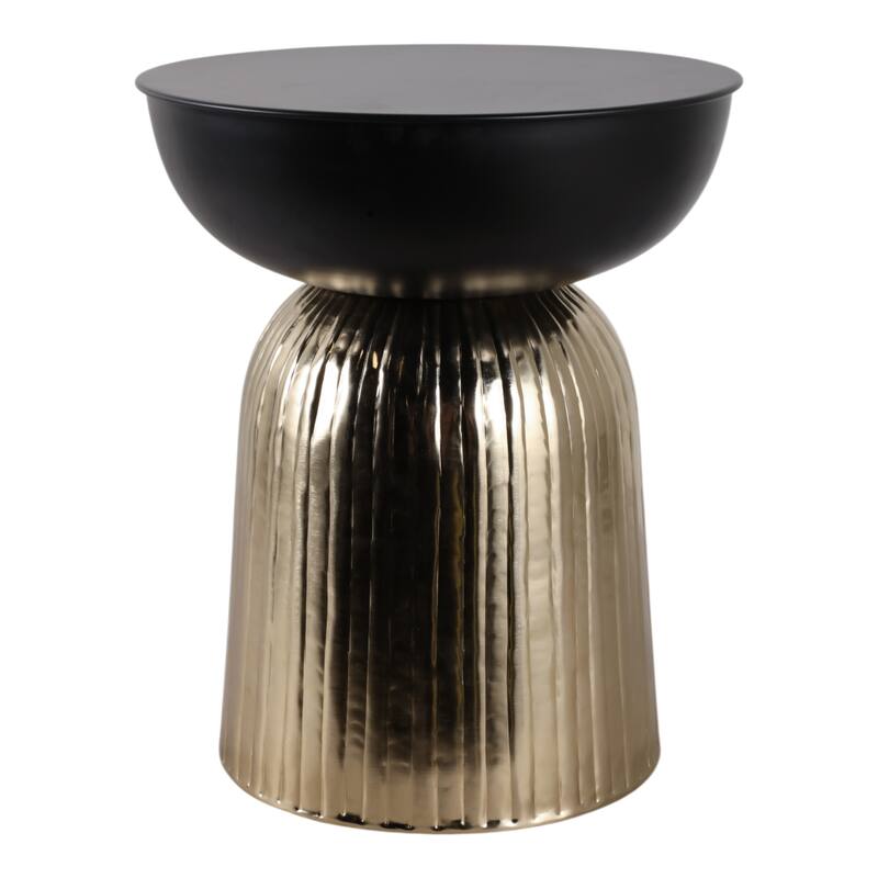 Metal Side Table Round Top Textured Base Narrow - 18" Black/Gold - 15" x 15" x 17.75"