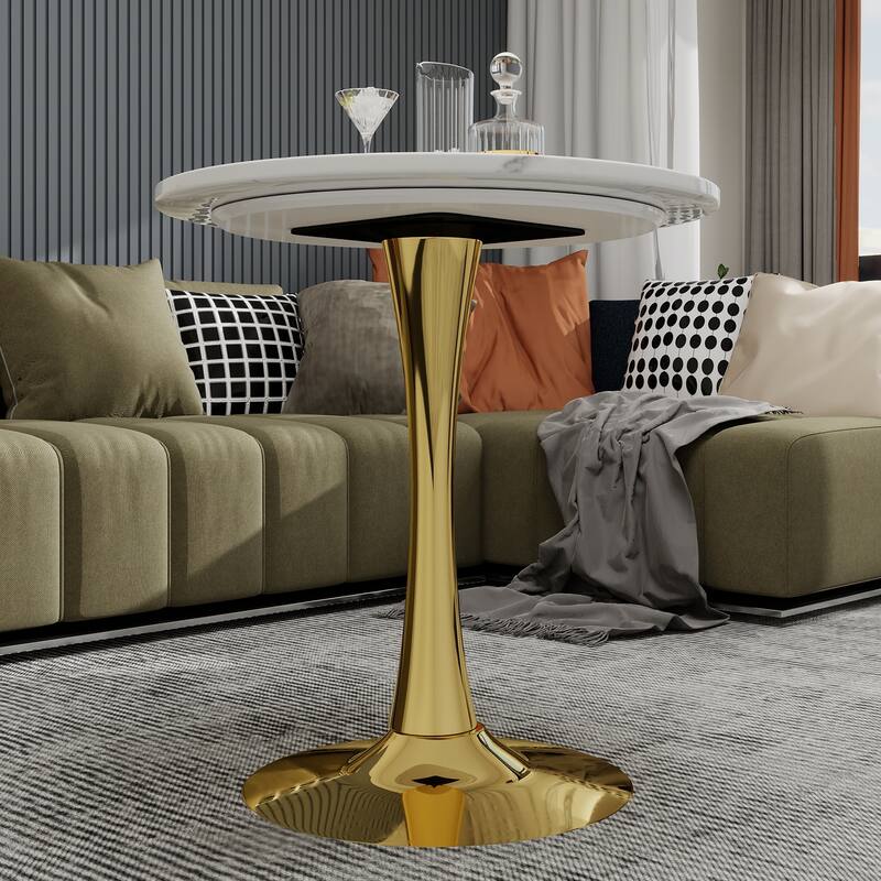 27.6-Inch Mid-Century Modern Style Dining Table, Accommodates 2-4 People, Featuring A Round White-Veined Marble Tabletop