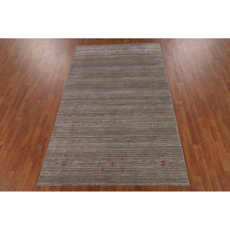 Striped Gabbeh Indian Area Rug Hand-Knotted Wool Carpet - 4'11" X 8'1"