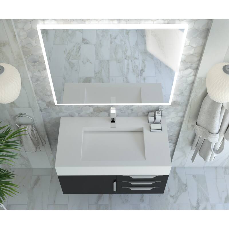 Nile 36-Inch Wall Mounted Bathroom Vanity Set w/ White Top