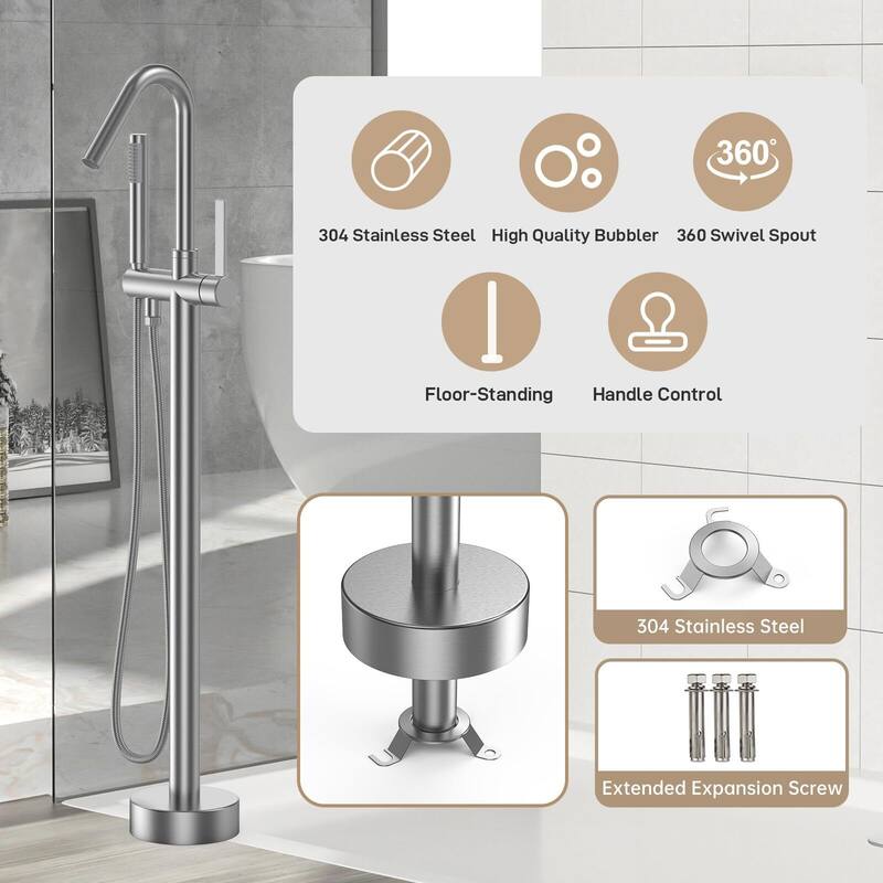 Freestanding Bathtub Faucet, Floor-Mount Tub Filler Chrome