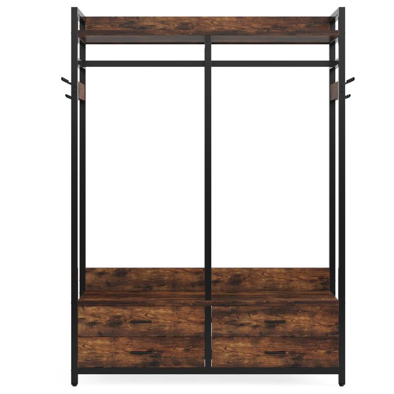 47" Rustic Brown Freestanding Closet Organizer, with 4 Drawers