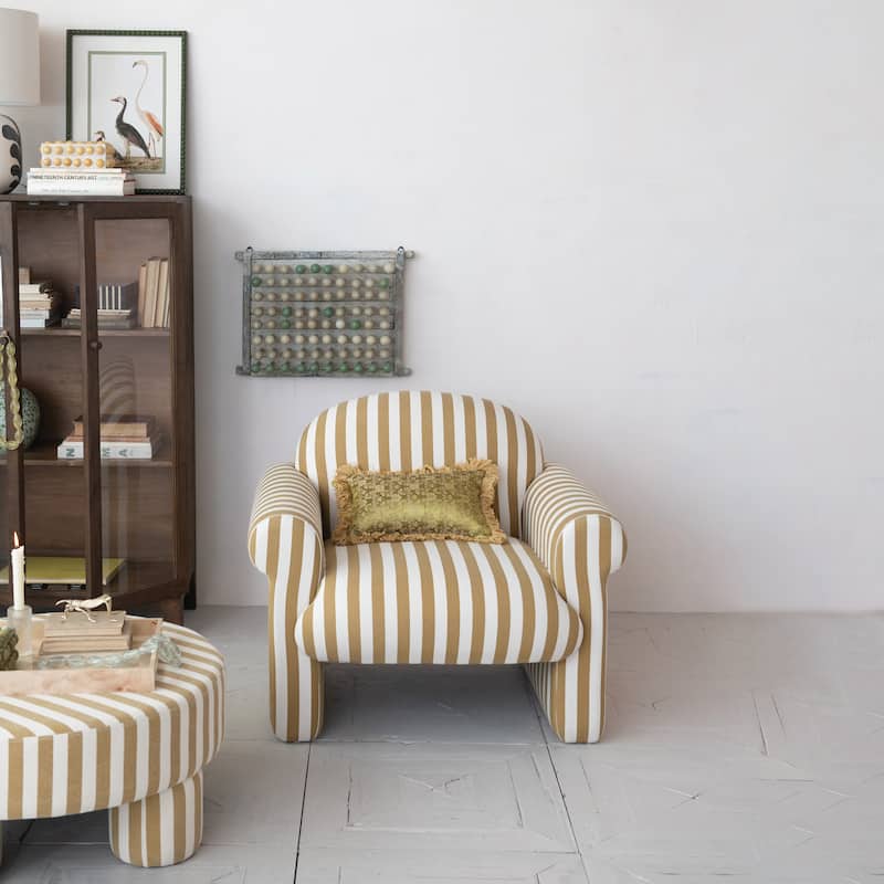 Fabric Upholstered Striped Chair - 38.38"L x 32.0"W x 32.63"H