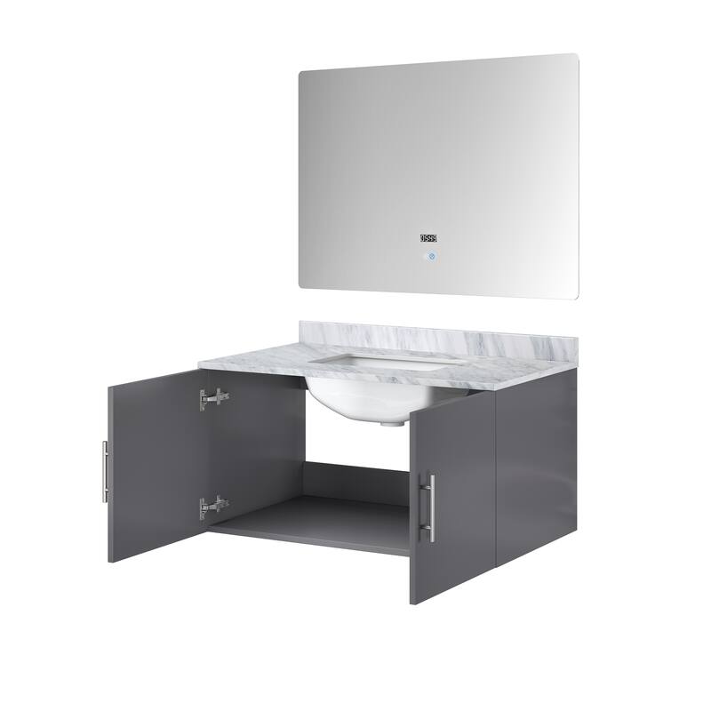 Geneva Bath Vanity with Carrara Marble Top, Sink & Mirror