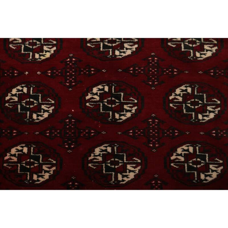 Hand Knotted Oriental 100% Wool Carpet Traditional Tribal Red Bokhara Area Rug - 3' 9'' X 3' 3''