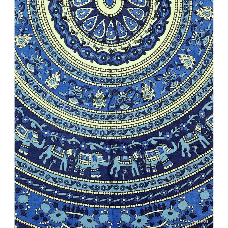 Cotton Palatial Elephant Floral Tablecloth Round