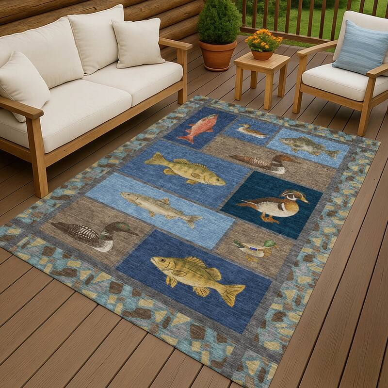 Machine Washable Indoor/ Outdoor Cabin Lodge Chantille Rug - Navy - 9' x 12'
