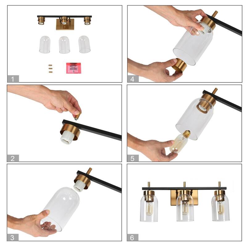 Valina Modern Black Gold 3-Light Bathroom Vanity Light Cylinder Glass Wall Sconces
