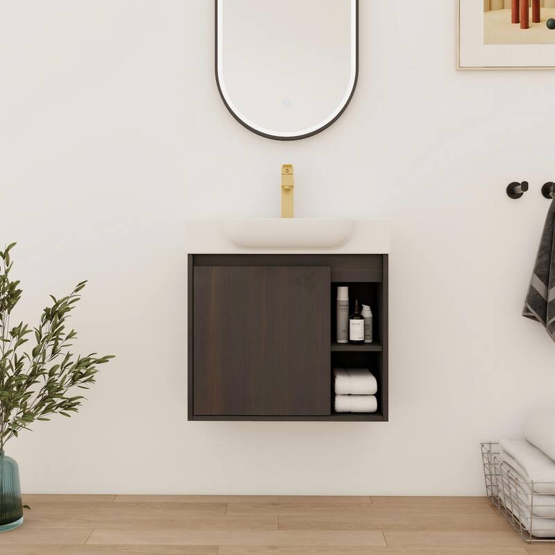 Bathroom Vanity With Sink In 24/28 Inch, Floating Bathroom Vanity With Soft Close Door - 23.6''W×13''D×22.8''H - Black