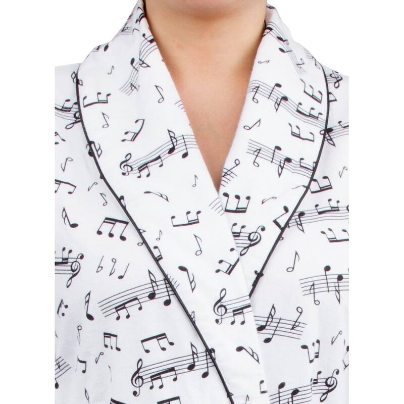 Leisureland Women's Cotton Flannel Novelty Long Robe Music Notes