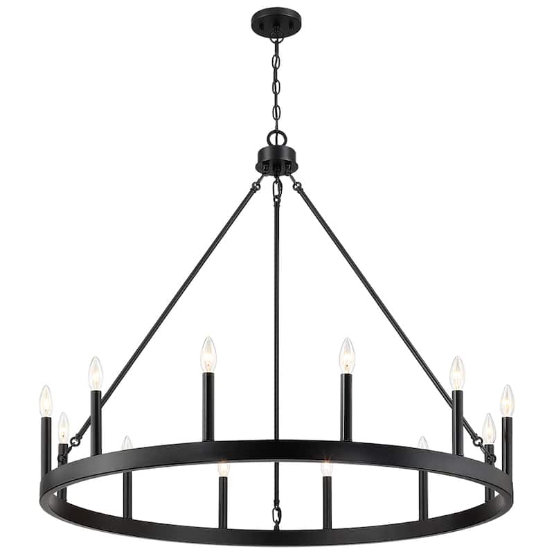 12-Light Black Candle Style Wagon Wheel Chandelier - 12 light-40"W