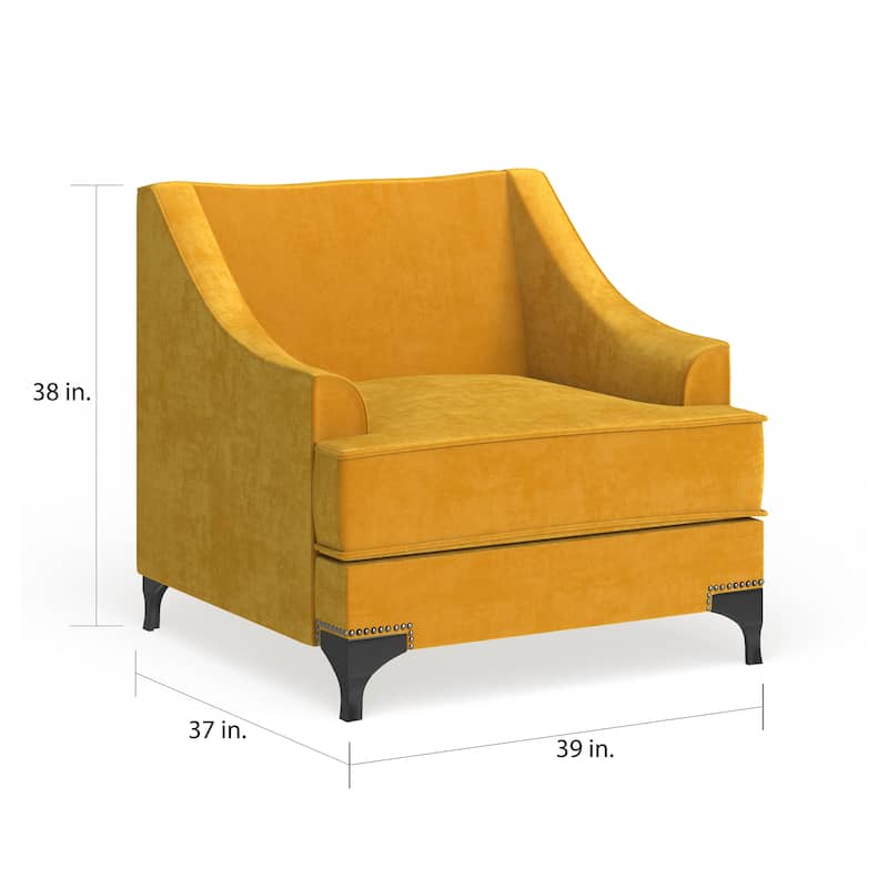 Weel Transitional Fabric Nailhead Trim Padded Accent Chair with Sloped Track Arms by Silver Orchid