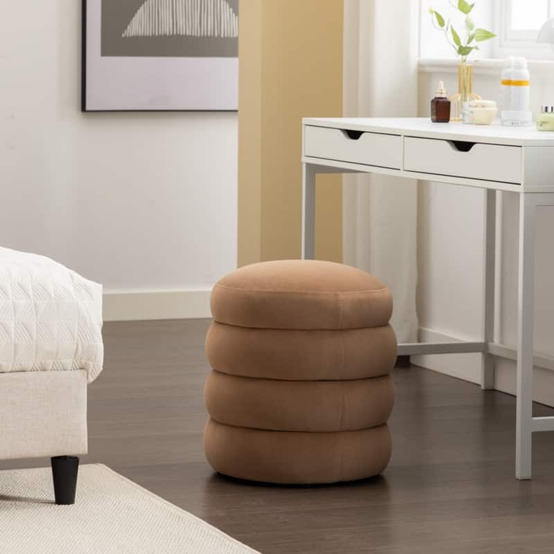 Soft Velvet Round Ottoman Footrest Stool
