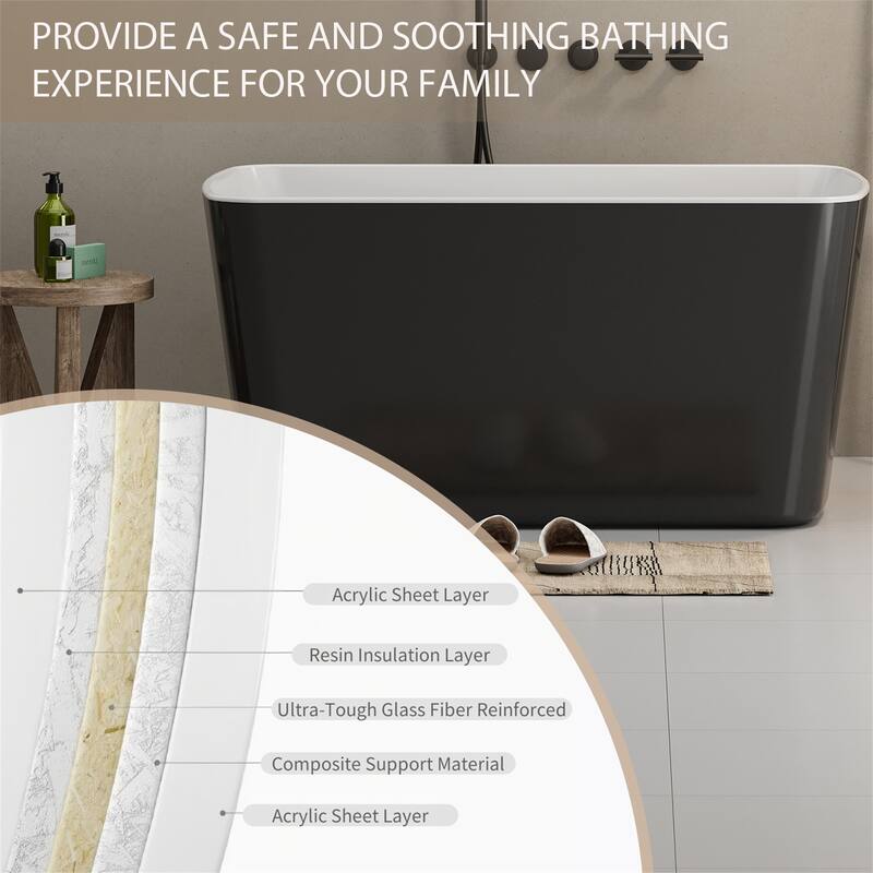 49" Glossy Black Square Acrylic Soaking Tub